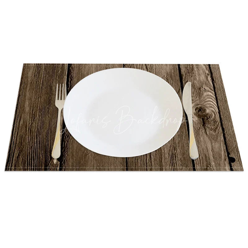 Lofaris Rustic Brown Wooden Texture Set of 4 Placemats for Farmhouse Barn and Country Kitchen Table Decor