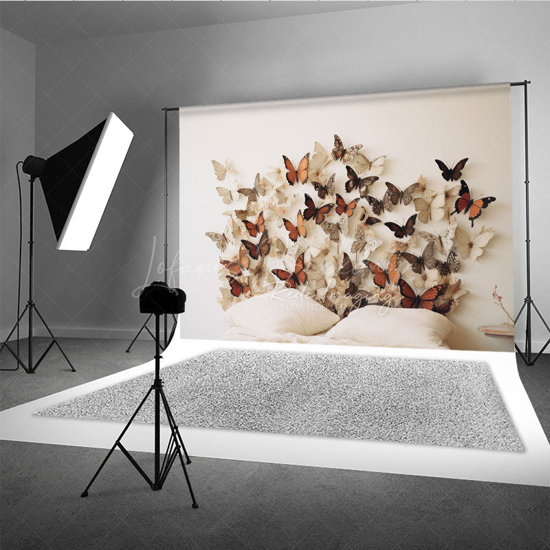 Lofaris Rustic Butterfly Headboard Photography Backdrop Earth Tone 3D Butterflies on Wall Boho Bedroom Studio Photo Prop