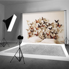 Lofaris Rustic Butterfly Headboard Photography Backdrop Earth Tone 3D Butterflies on Wall Boho Bedroom Studio Photo Prop
