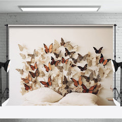 Lofaris Rustic Butterfly Headboard Photography Backdrop Earth Tone 3D Butterflies on Wall Boho Bedroom Studio Photo Prop