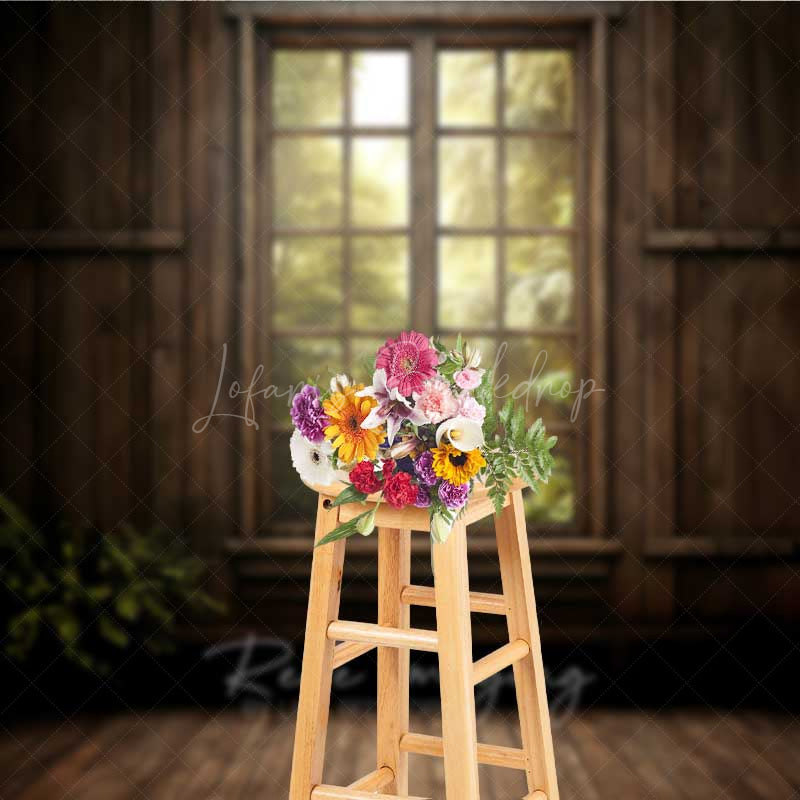 Lofaris Rustic Cabin Window Photography Backdrop Enchanted Forest and Sunlight View Moody Woodland Indoor Studio Prop