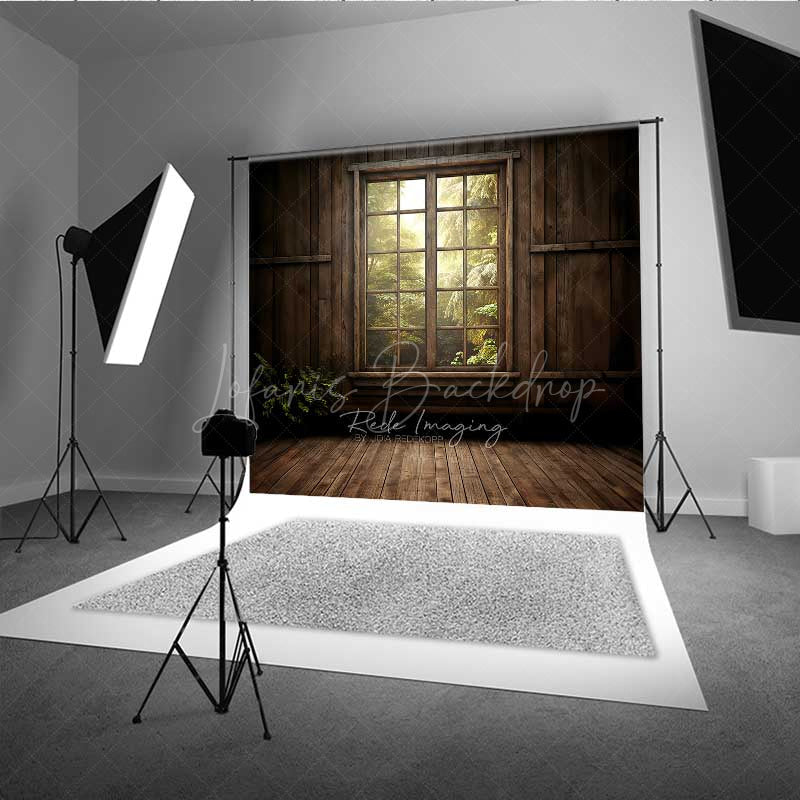 Lofaris Rustic Cabin Window Photography Backdrop Enchanted Forest and Sunlight View Moody Woodland Indoor Studio Prop