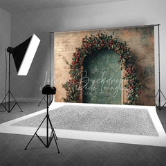 Lofaris Rustic Christmas Arch Backdrop Red Berry Garland Grunge Wall Vintage Doorway Photo Background