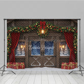 Lofaris Rustic Christmas Barn Photography Backdrop Snowy Windows with Garland Farmhouse Holiday Photo Background