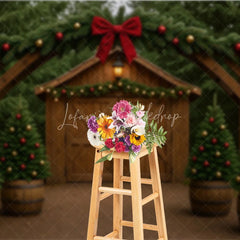 Lofaris Rustic Christmas Barn Photography Backdrop Wood Arch with Trees and Garland Farmhouse Holiday Photo Background