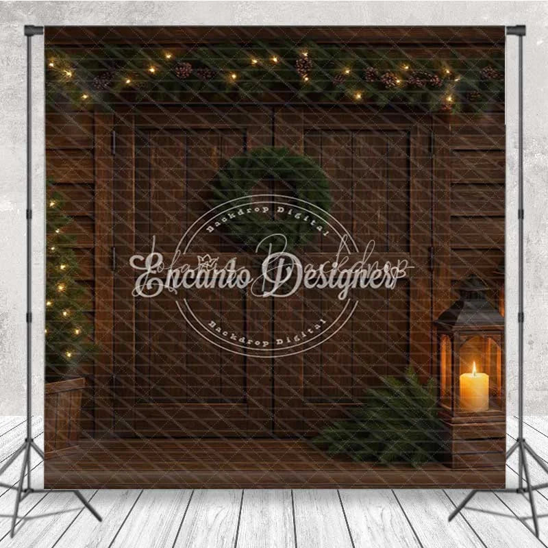 Lofaris Rustic Christmas Cabin Room Set Backdrop Wood Walls with Rocking Horse and Snowy Window Holiday Photo Studio