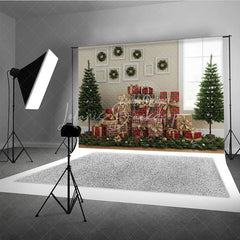 Lofaris Rustic Christmas Gallery Wall Photography Backdrop Plaid Presents and Wreaths Farmhouse Holiday Background