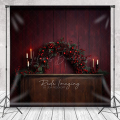 Lofaris Rustic Christmas Photography Backdrop Fireplace Mantel with Red Berry Garland Moody and Elegant Holiday Prop