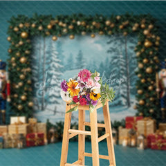 Lofaris Rustic Christmas Photography Backdrop with Nutcrackers Snowy Cabin Painting Holiday Mini Session Background