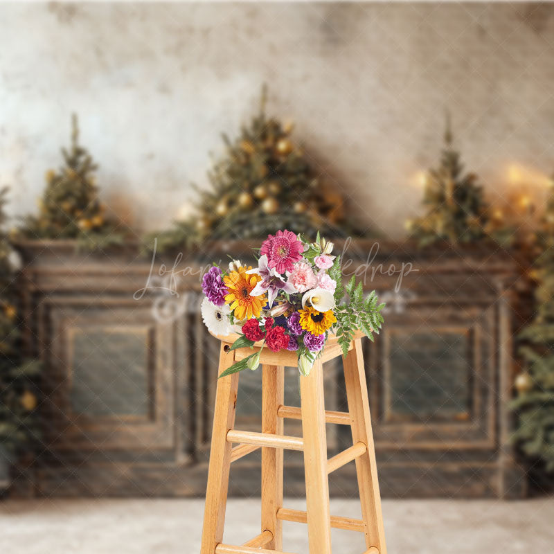Lofaris Rustic Christmas Tree Photography Backdrop Farmhouse Wooden Console Decor Holiday Mini Session Background