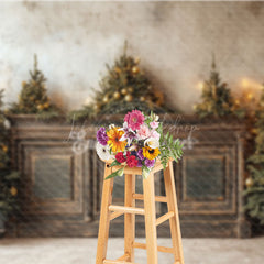 Lofaris Rustic Christmas Tree Photography Backdrop Farmhouse Wooden Console Decor Holiday Mini Session Background