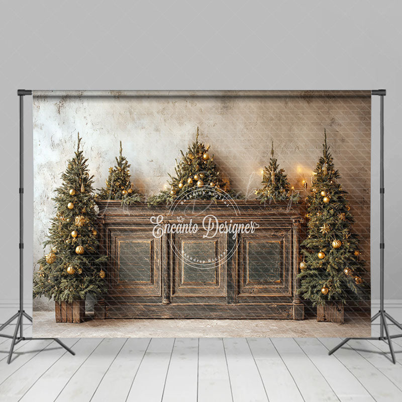 Lofaris Rustic Christmas Tree Photography Backdrop Farmhouse Wooden Console Decor Holiday Mini Session Background