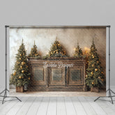 Lofaris Rustic Christmas Tree Photography Backdrop Farmhouse Wooden Console Decor Holiday Mini Session Background