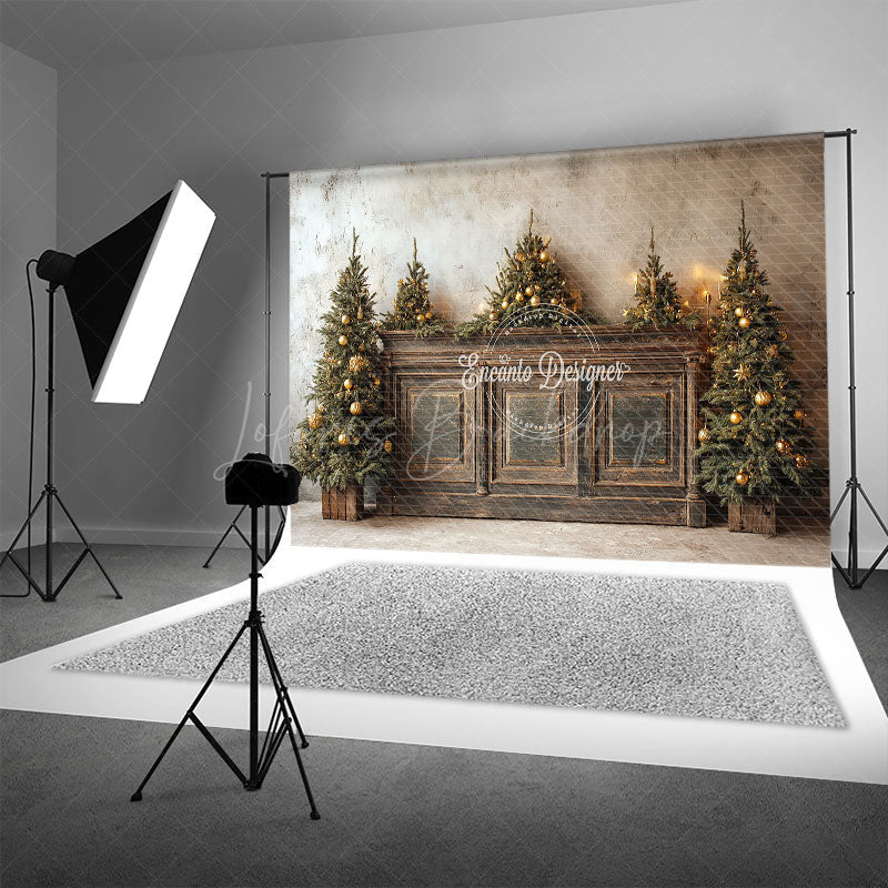 Lofaris Rustic Christmas Tree Photography Backdrop Farmhouse Wooden Console Decor Holiday Mini Session Background