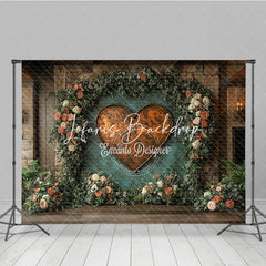 Lofaris Rustic Copper Heart Floral Arch Greenery Stone Wall Photography Backdrop Romantic Wedding Event Decor
