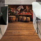 Lofaris Rustic Country Christmas Sweep Backdrop Festive Horses in a Barn with Drums Holiday Stable Floor Drop