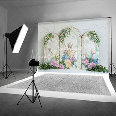 Lofaris Rustic Easter Bunny Arches Backdrop Blue Hydrangea and Peony Floral Spring Decoration