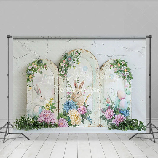 Lofaris Rustic Easter Bunny Arches Backdrop Blue Hydrangea and Peony Floral Spring Decoration