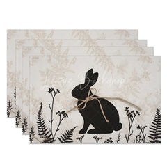 Lofaris Rustic Easter Bunny Set of 4 Placemats Black Silhouette Rabbit Grey Fern Table Mats for Spring