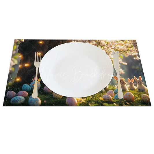 Lofaris Rustic Easter Bunny Set of 4 Placemats Rabbits by Tree Root Spring Garden Holiday Table Mats