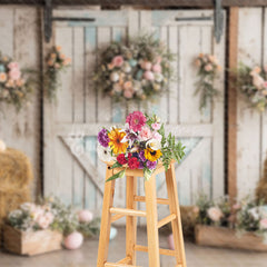 Lofaris Rustic Easter Decor Colored Egg Countryside Backdrop