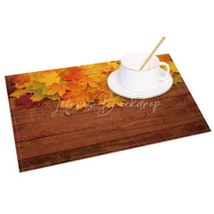 Lofaris Rustic Fall Maple Leaf on Brown Wood Texture Set of 4 Placemats for Thanksgiving and Autumn Farmhouse Decor