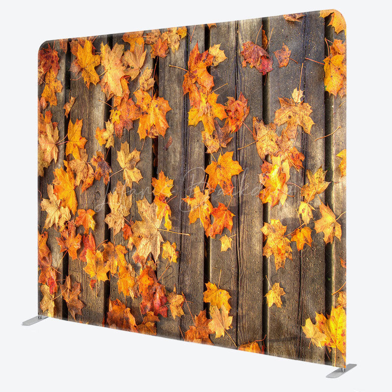 Lofaris Rustic Fall Maple Leaves Double-Sided Tension Fabric Backdrop for Thanksgiving Party Autumn Photo Booth