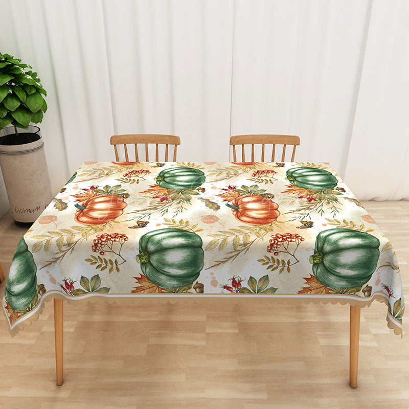 Lofaris Rustic Fall Tablecloth with Green and Brown Pumpkin Patch for Thanksgiving Dinner Autumn Harvest Party