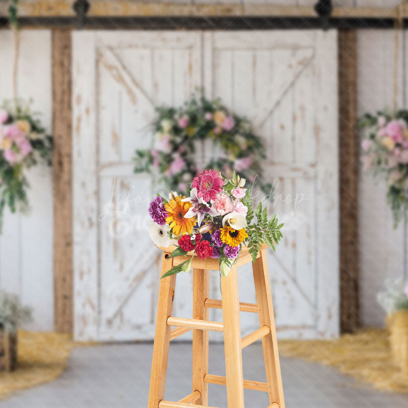 Lofaris Rustic Farmhouse Door Floral Wreaths Easter Backdrop