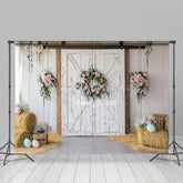 Lofaris Rustic Farmhouse Door Floral Wreaths Easter Backdrop