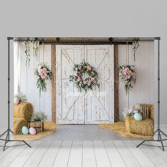 Lofaris Rustic Farmhouse Door Floral Wreaths Easter Backdrop