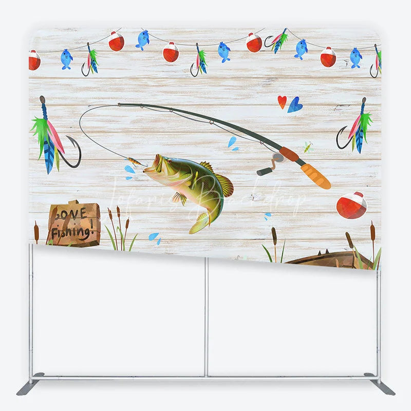Lofaris Rustic Fishing Theme Square Double-Sided Backdrop GONE Sign with Jumping Bass and Boat for Party Decor