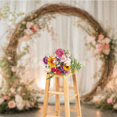 Lofaris Rustic Floral Arch Photography Backdrop Boho Twig Wreath for Wedding Romantic Engagement Photo Background
