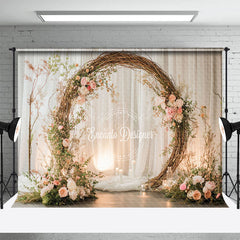 Lofaris Rustic Floral Arch Photography Backdrop Boho Twig Wreath for Wedding Romantic Engagement Photo Background