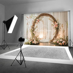 Lofaris Rustic Floral Arch Photography Backdrop Boho Twig Wreath for Wedding Romantic Engagement Photo Background