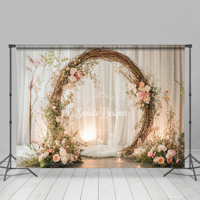 Lofaris Rustic Floral Arch Photography Backdrop Boho Twig Wreath for Wedding Romantic Engagement Photo Background
