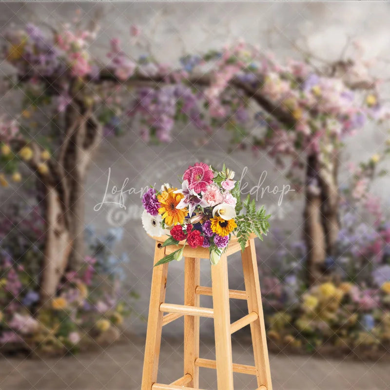 Lofaris Rustic Floral Arch Photography Backdrop Wooden Branches on Textured Wall Fine Art Painterly Photo Background