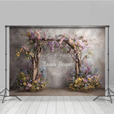 Lofaris Rustic Floral Arch Photography Backdrop Wooden Branches on Textured Wall Fine Art Painterly Photo Background