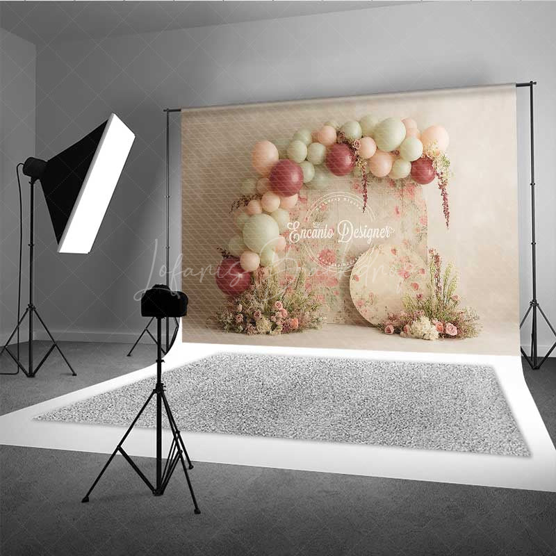 Lofaris Rustic Floral Balloon Garland Photography Backdrop Boho Wedding with Pink and Sage Green Chic Ceremony Decor