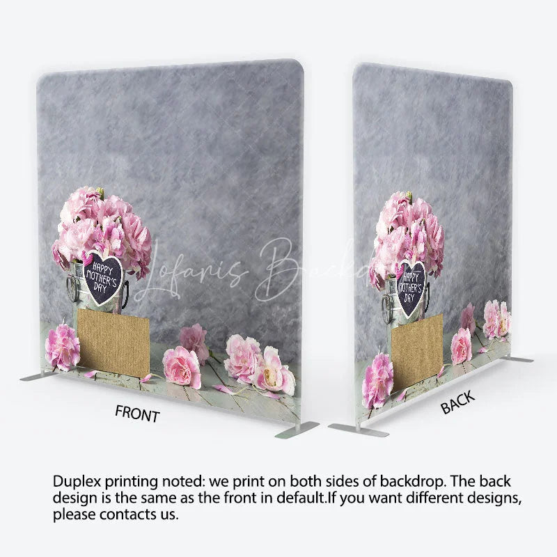 Lofaris Rustic Gray Happy Mother’s Day Square Double-Sided Backdrop Pink Carnations and Distressed Wood Floor