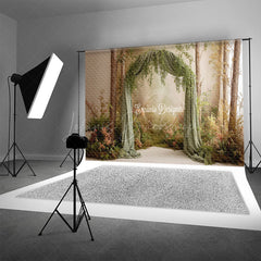 Lofaris Rustic Greenery and Draped Fabric Arch Photography Backdrop Enchanted Forest Boho Wedding Photo Background