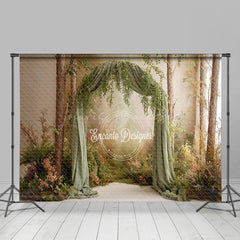 Lofaris Rustic Greenery and Draped Fabric Arch Photography Backdrop Enchanted Forest Boho Wedding Photo Background