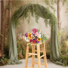 Lofaris Rustic Greenery and Draped Fabric Arch Photography Backdrop Enchanted Forest Boho Wedding Photo Background