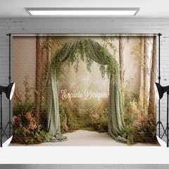 Lofaris Rustic Greenery and Draped Fabric Arch Photography Backdrop Enchanted Forest Boho Wedding Photo Background