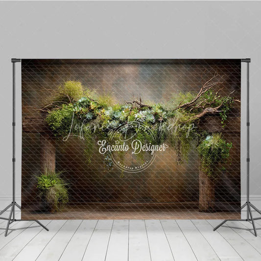 Lofaris Rustic Greenery Photography Backdrop Wooden Arch with Succulents Fine Art Maternity Photo Background