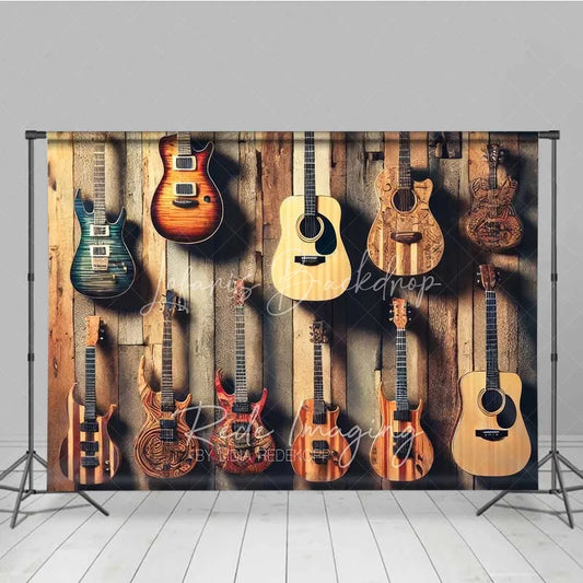 Lofaris Rustic Guitar Collection Wall Photography Backdrop Musical Instrument Rock Band Studio Prop