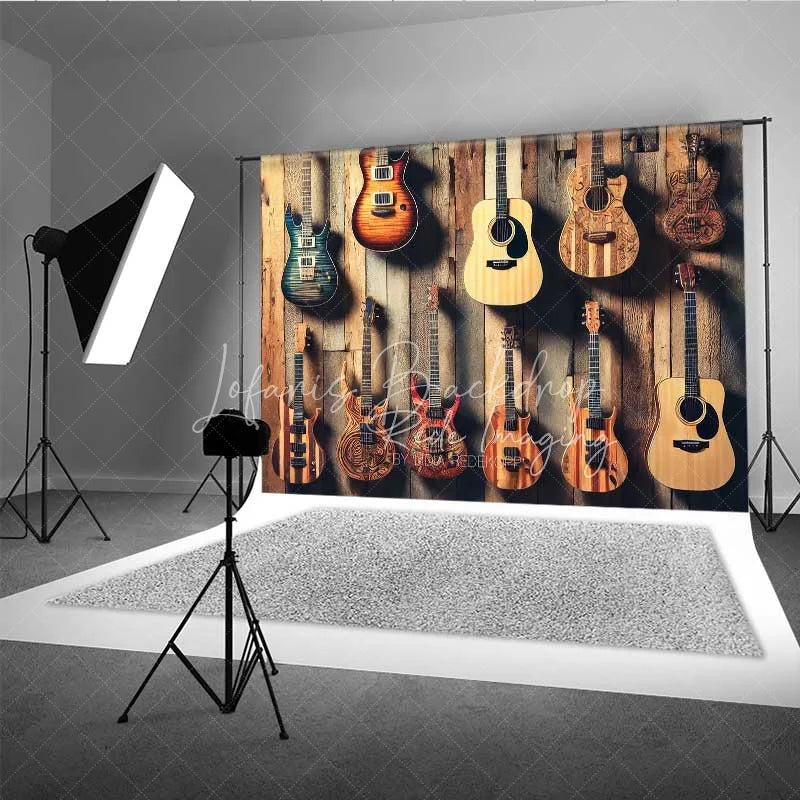 Lofaris Rustic Guitar Collection Wall Photography Backdrop Musical Instrument Rock Band Studio Prop