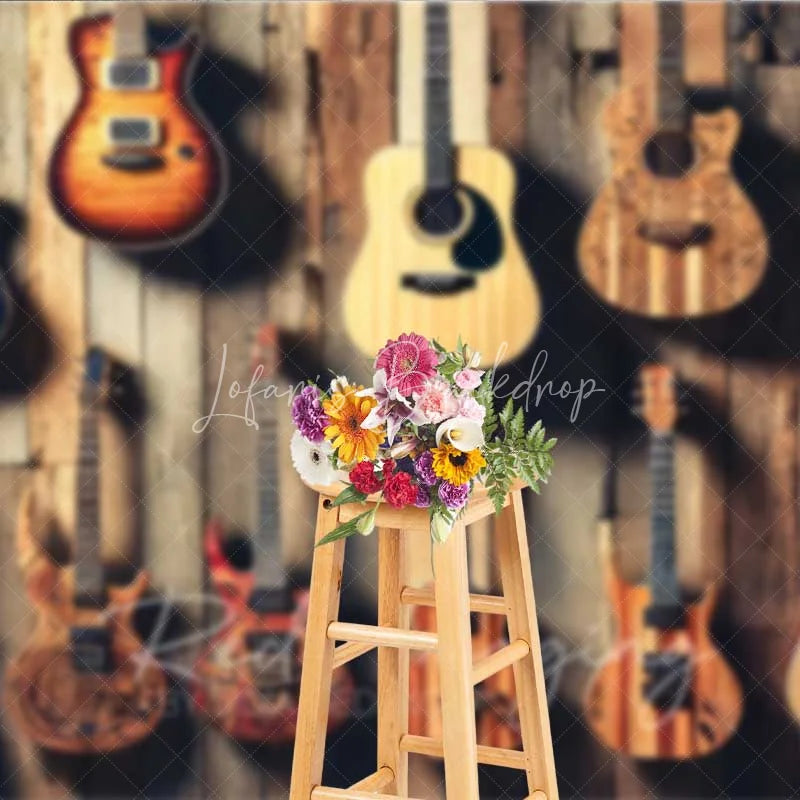 Lofaris Rustic Guitar Collection Wall Photography Backdrop Musical Instrument Rock Band Studio Prop