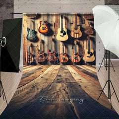 Lofaris Rustic Guitar Collection Wall Sweep Photography Backdrop Musical Instrument Rock Band Wood Floor Photo Prop
