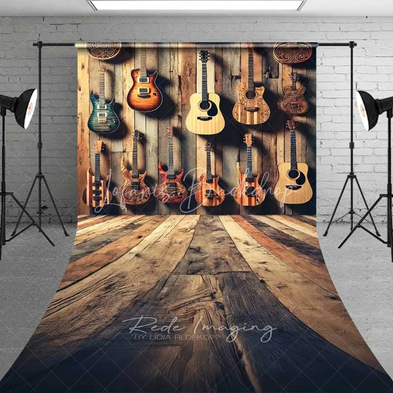 Lofaris Rustic Guitar Collection Wall Sweep Photography Backdrop Musical Instrument Rock Band Wood Floor Photo Prop